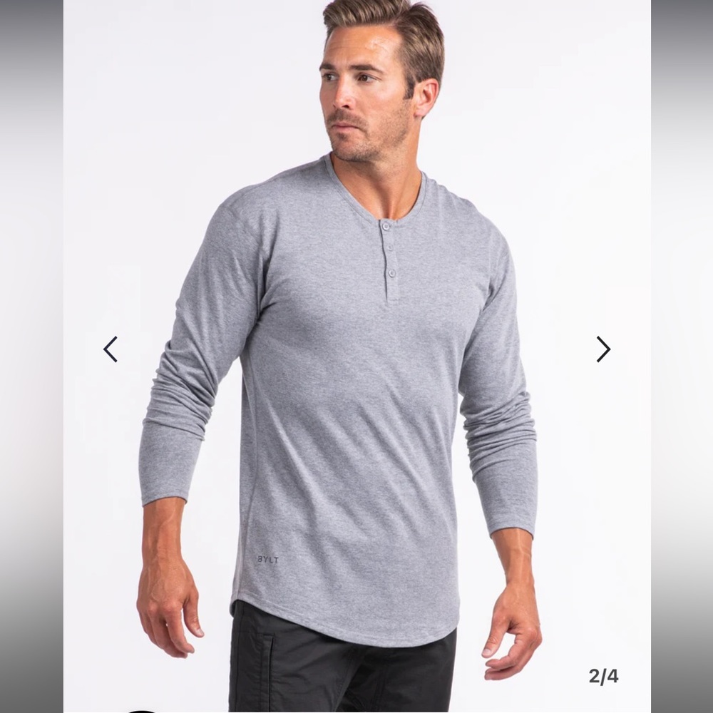 BYLT Henley Drop-Cut Long Sleeve Henley Lux Heathered Gray Small